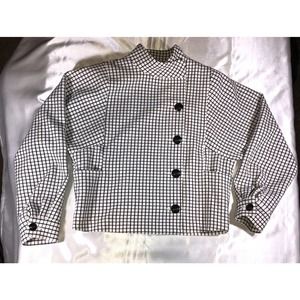 Cabi Mock Neck Pea Coat Style Cropped Black White Gingham Striped Size XS